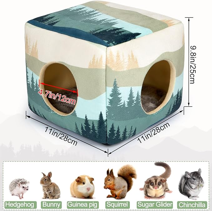 Bienbee Guinea Pig Hideout, Washable Guinea Pigs House Cozy Guinea Pigs Bed for Small Pet Bunny/Rabbit/Hamster/Chinchilla Guinea Pig Accessories Forest Landscape