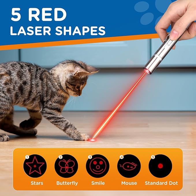Cat Toy Pointer for Indoor, USB Rechargeable Toy, 3 Light Colors Cat Interactive Toys for Dogs, Cats, Pet Chase Toy for Fun Playing Training Exercise Indoors