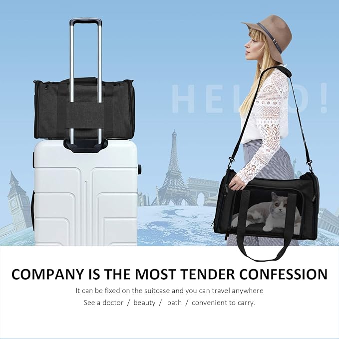 Cat Carriers Dog Carrier Pet Carrier for Small / Medium Cats Dogs Puppies (Up To 15lbs), TSA Airline Approved Small Dog Carrier Soft Sided, Collapsible Waterproof Travel Puppy Carrier -Black