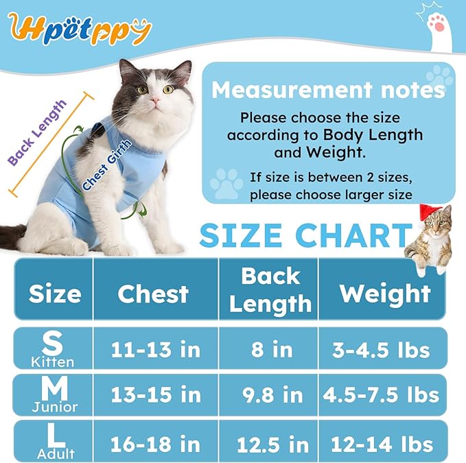 Cat Surgery Recovery Suit, Recovery Suit for Female Male Cats, Cat Onesie After Surgery Spay Neuter, Anti-Licking Kitten Surgical Clothes, Bodysuit for Abdominal Wounds Skin Disease Blue M