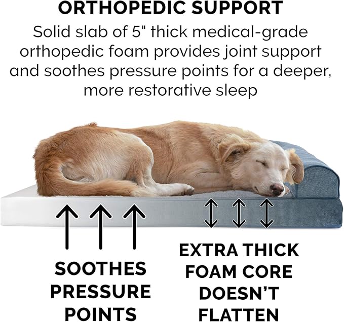 Furhaven Orthopedic Dog Bed for Large Dogs w/ Removable Bolsters & Washable Cover, For Dogs Up to 125 lbs - Sherpa & Chenille Sofa - Orion Blue, Jumbo Plus/XXL