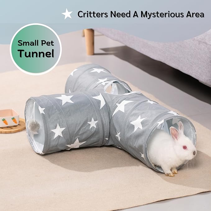 JanYoo Guinea Pig Tunnel 3 Way Guinea Pigs Hideout Foldable Small Animal Hideaway Play Tube Toys for Bunny Rabbit Hedgehogs Hamster Chinchilla Ferret Accessories