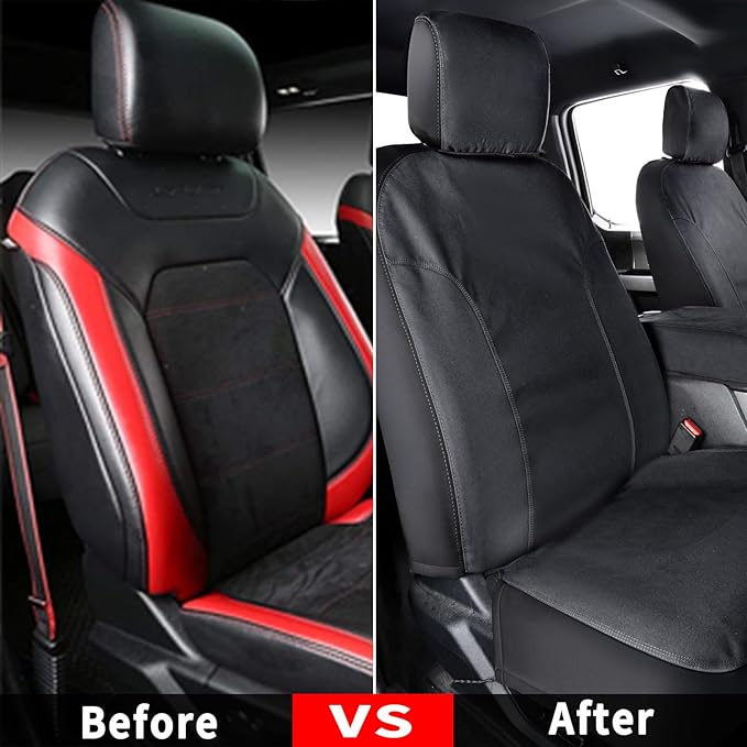 Coverado Front Seat Covers, Waterproof Canvas Seat Protector for Car Seat Cushions for Kids & Dogs, Compatible with 2015-2025 Ford F150 & 2017-2025 Ford F250 F350 F450(Black, 2PCS)