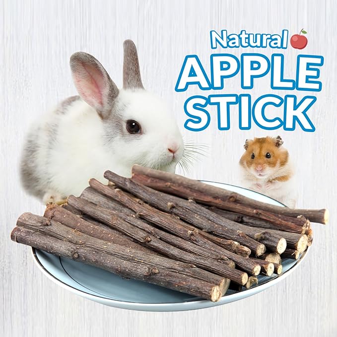 330g Natural Apple Sticks Rabbit Chew Toys, Bunny Teething Toys, Easy to Store in Jar, Ideal for Rabbit, Guinea Pig, Hamster, Chinchilla, Chipmunks, Squirrels, Gerbils and other Small Animals
