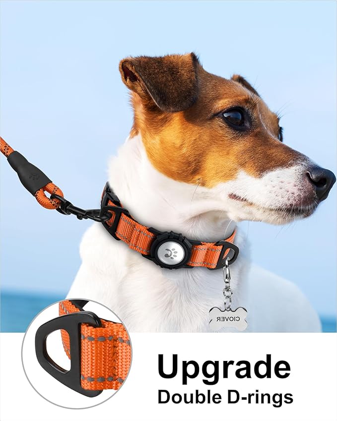 TagME Airtag Dog Collar,Waterproof Reflective Pet Collar with Airtag Holder,Soft Padded and Double D-Rings for Small Dogs,Orange