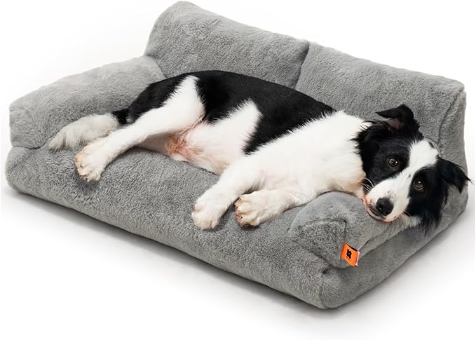 MEWOOFUN Cat Bed for Indoor Cats, Washable Dog Beds for Small Medium Dogs & Cats, Fluffy Cat Couch with Non-Slip Bottom (Grey, 33.5" L x 25.6" W x 11.5" Th)