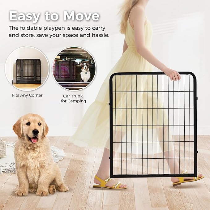 40 Inch Dog Playpen - 8 Panels Metal Pet Exercise Pen for Medium-Large Dogs, Indoor/Outdoor Dog Fence for Yard, Garden, Camping & RV Travel
