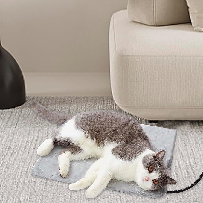 pettycare Pet Heating Pad for Dog Cat, Electric Heating with Steel-Wrapped Cord, 25-Level Timer & 11-Level Temperature Indoor Warming Pads Easy Clean for Puppy Cat Dog S 17.4x14inch