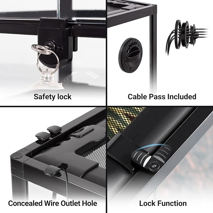 REPTIZOO 67 Gallon Large Reptile Terrarium 24"x18"x 36" Glass Paludarium Tank, Tall Reptile Enclosure Habitat with 10” Deep Base, Siphon Gravel Cleaner Set and Plants Growing Cotton Mat Included