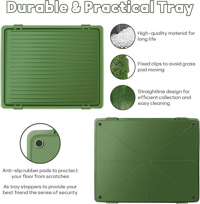 Dog Grass Pad with Tray: 3 Pack Grass Pee Pads for Dogs Potty for Puppy Training, Artificial Turf for Dogs with Collection Tray for Indoor /Outdoor /Patio /Balcony, 22"x18" Green