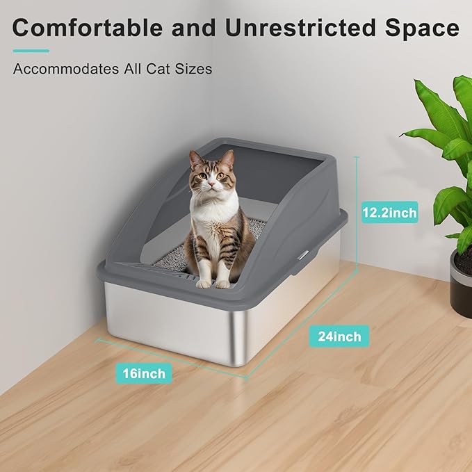 2 Pack Stainless Steel Litter Box | XL Enclosed Cat Litter Boxes with Lid for Big Cats and Multi-Cats | High Sided, Anti-Urine Leakage | Non-Stick Bottom（Multi-Colored）