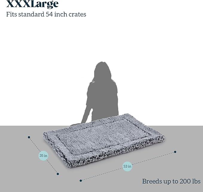 Stoutwool Indestructible Dog Bed - Fluffy Chew Proof Dog Crate Pad - Tough Kennel Pad for Aggressive Chewers - Washable, Ideal for Jumbo Breeds & Fits 54-Inch Crate - 53"x35", Charcoal