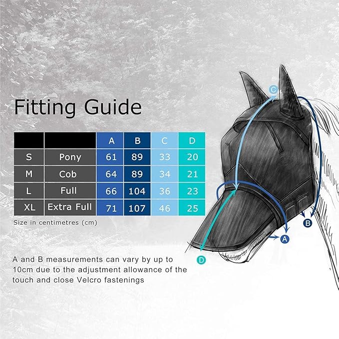 Harrison Howard CareMaster Horse Fly Mask Half Face with Ears Black/Silver Retro XL Extra Full Size