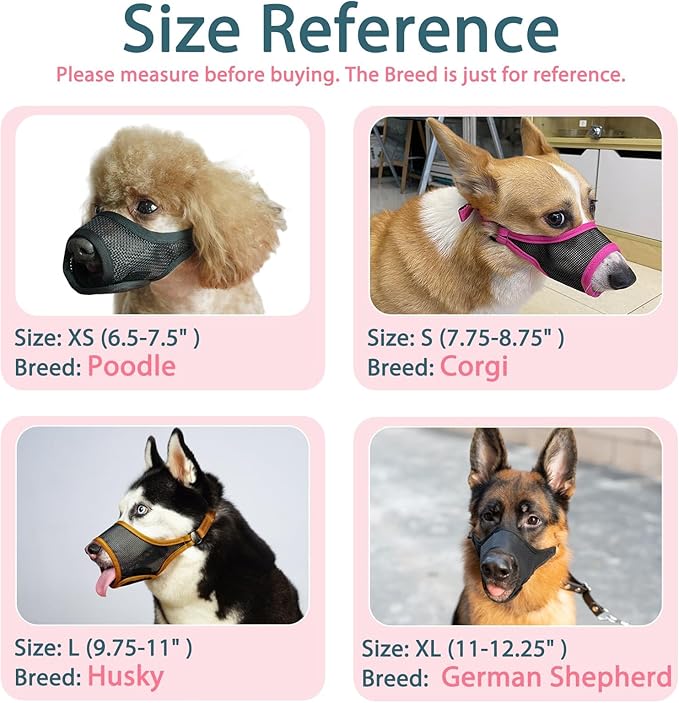 LUCKYPAW Dog Muzzle, Mesh Dog Muzzle for Large Medium Small Dogs, Soft Mouth Guard for Biting Chewing, Breathable Mouth Cover with Adjustable Strap for Training (Hot Pink, M(Snout:8.75"-9.5"))