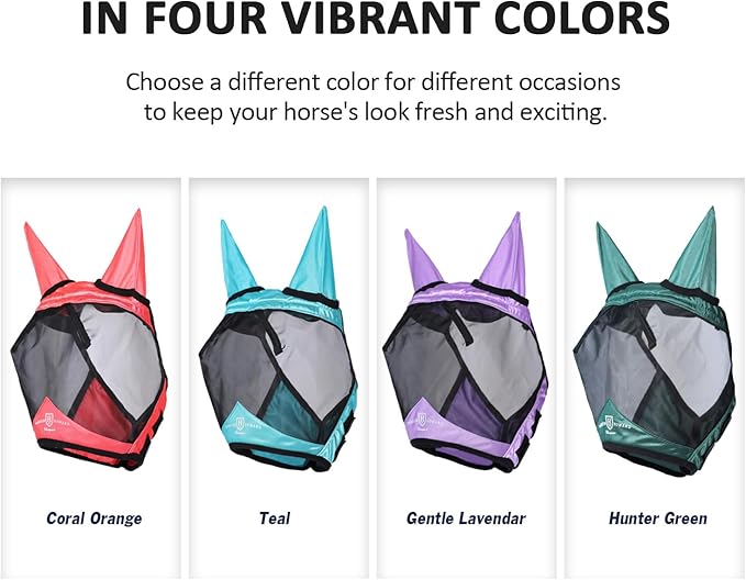 Harrison Howard Pro Luminous Horse Half Face Fly Mask Large Eye Space with Ears UV Protection for Horse Hunter Green L