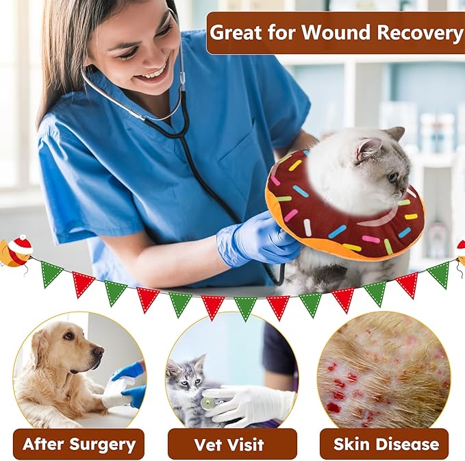 Cat Cone Collar Soft, Cat Recovery Collar for Wound Healing Cute Cat Donut Adjustable Cat Cones to Stop Licking Comfortable Lightweight Neck Elizabethan Collars for Cats Kittens After Surgery