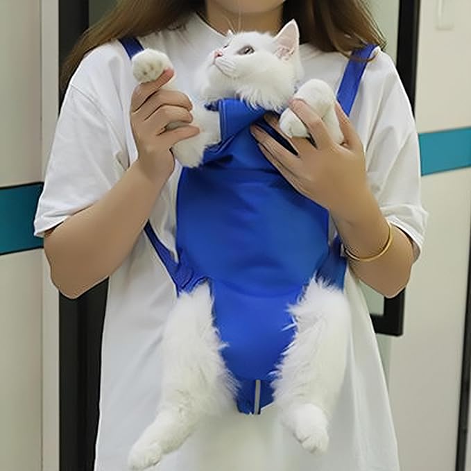 HDKUW Cat Grooming Bag,Foldable Travel Carrier for Cats,Anti-Bite Anti-Scratch Cat Grooming Restraint Bag,Pet Carrier for Administering Eye Drops,Ear Cleaner,Clipping Nails Blue L