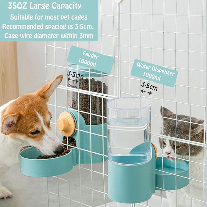Hanging Automatic Rabbit Food Water Dispenser, Auto Dog Kennel Water Dispenser 35OZ Gravity Bunny Feeder, Dog Cage & Crate Water Dispenser for Rabbit Guinea Pig Hedgehog Ferret Kitty Puppy