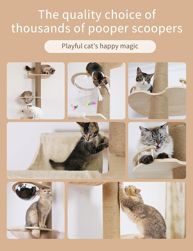 Floor-to-Ceiling Cat Tree with Natural Sisal Rope Scratching Post - Adjustable Height (55-119 Inches) - Modern Cat Activity Tree, Cat Scratcher Post