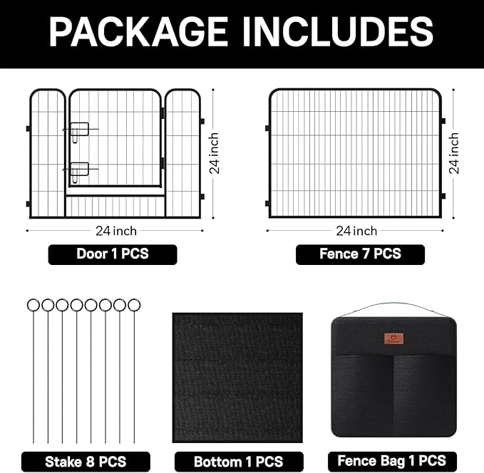 PJYuCien Dog Playpen Plus Storage Bag, 24" H 8 Panels Puppy Pen with Square Bottom, Heavy Duty Dog Fence for Puppies/Small Dogs