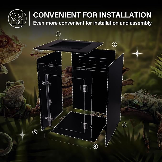 Reptile Enclosure for Crested Gecko – 12x12x18 Acrylic Reptile Tank for Gecko, Snake, and Lizard – PVC Terrarium for Small Pets