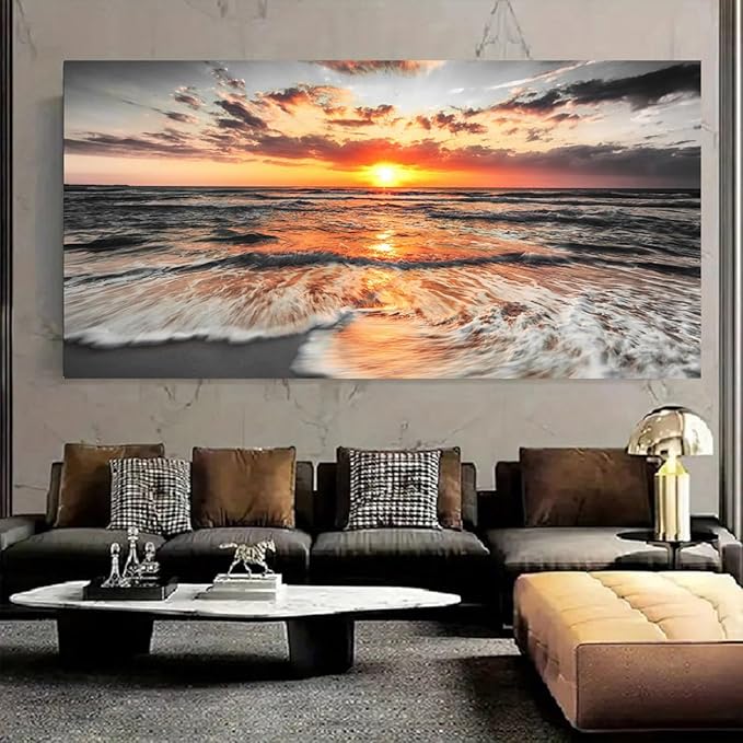 Yxbhhym-Bedroom Wall Decor Beach Wall Art Black and White Sunset Canvas Prints Art Seascape Prints Poster Ocean Room Decor Painting Large Pictures for Living Room Wall Decoration Office Décor
