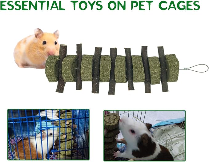 Rabbit Chew Toys for Teeth Grinding Bunny Treats 100% Natural Wood Timothy Grass Treats for Guinea Pigs Chinchillas Hamsters 4pcs