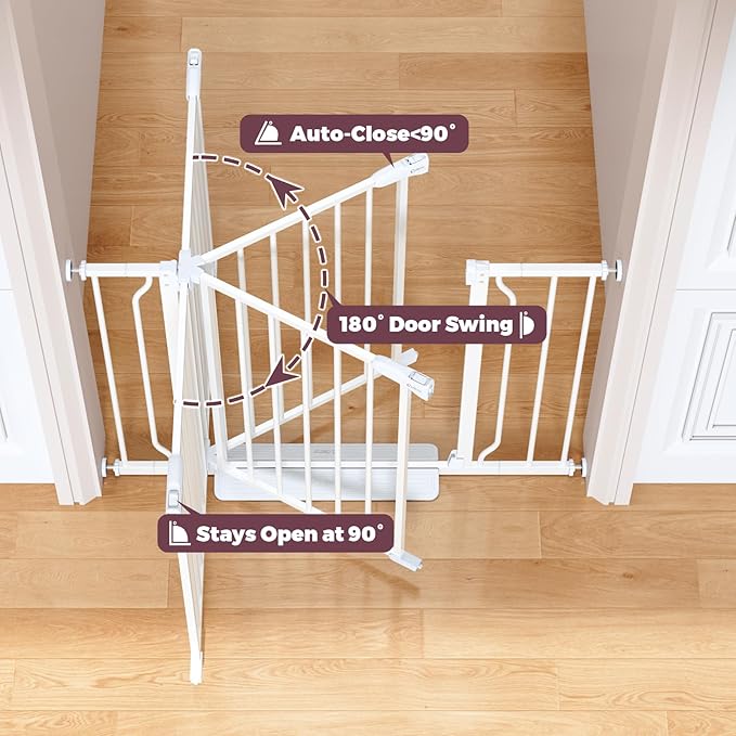 34" Extra Tall Baby Gate for Stairs, Auto Close Stroller Friendly Dog Gate Indoor for Doorways, Pressure Mounted 29"-40" W Baby Gate, Easy Walk Through Gate for Children & Pets, White