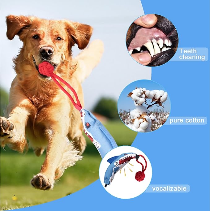 Dog Tree Tug of War Toy with Squeaky, Tethered Tug of War Outdoor Toy Self Play for Aggressive Chewers, Durable Bungee Cord with Chew Ball