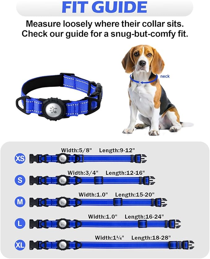 TagME Airtag Dog Collar,Waterproof Reflective Pet Collar with Airtag Holder,Soft Padded and Double D-Rings for Extra Large Dogs,Navy Blue