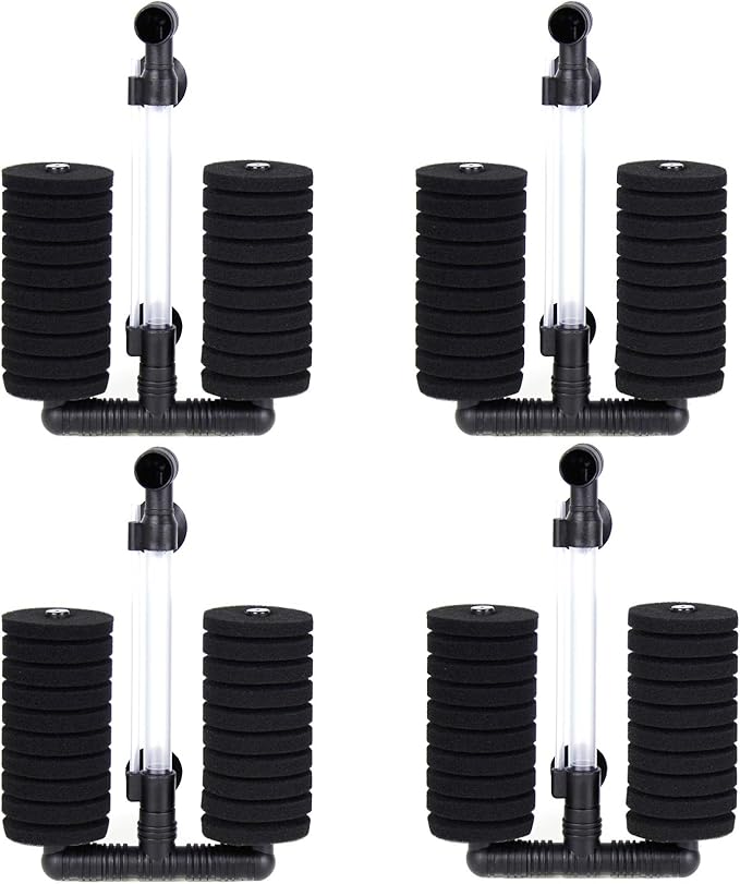 AQUANEAT 4 Pack Double Bio Sponge Filter, for Fry, Betta, Shrimp, Nano, Aquarium Fish Tank (Large up to 55 Gal)