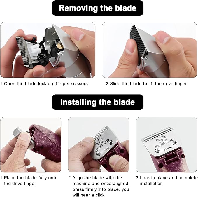 Detachable Pet Dog Clipper Blades, Compatible with Size-10 (1.5mm), Most Oster A5, KM Series Clippers,Made of Stainless Steel Blade 2Pack