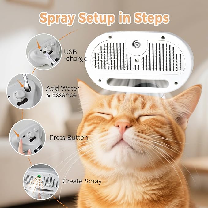 Cat Steam Brush with 600W High-Power Pet Dryer, Pet Spray Hair Removal Comb, 5 in 1 Cat & Dog Brush for Shedding, Includes Shampoo(Wired)