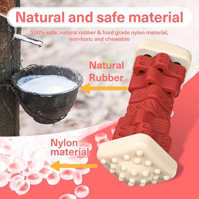 PcEoTllar Dog Toys for Aggressive Chewers, Indestructible Dog Chew Toys, Safe Rubber, for Large Medium Small Dogs - Red -M