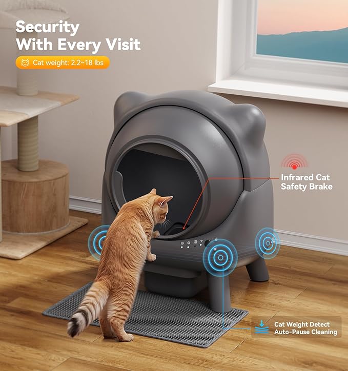 Self Cleaning Litter Box, Automatic Litter Box, FEELNEEDY Odor Control Robot, Cat Ears Design, 65L APP Real-Time Monitor, Cat Litter-Boxs for Multiple Cats, Safety Sensors, with 1 Trash Bag