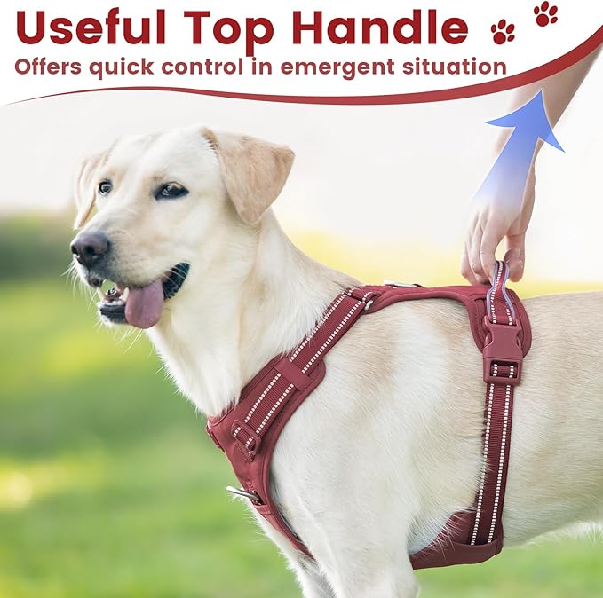 No Pull Dog Harness, Reflective Puppy Vest for Small Medium Large Sized Dog(Burgundy Red,M)
