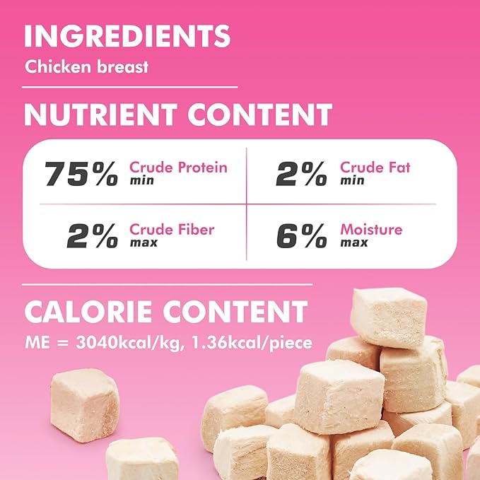 Freeze Dried Cats & Dogs Raw Treats, All Natural Single Ingredient Chicken Breast, High Protein Healthy Pet Training Treats or Food Topper, 11.3 oz