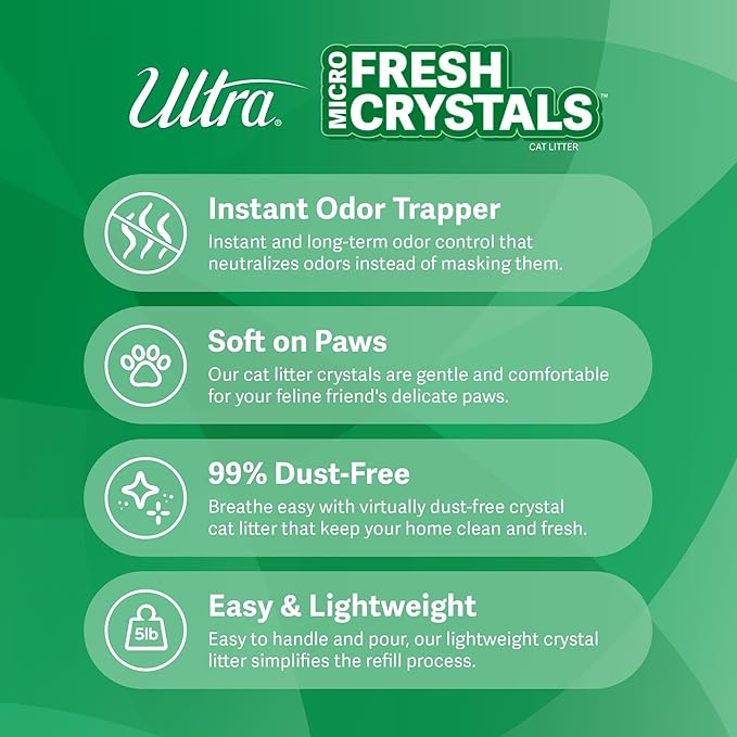 Ultra Fresh Scented Micro Crystals Premium Cat Litter - 99.9% Dust Free, Soft on Paws - 15 Lbs. Total (3pk of 5 Lbs.)