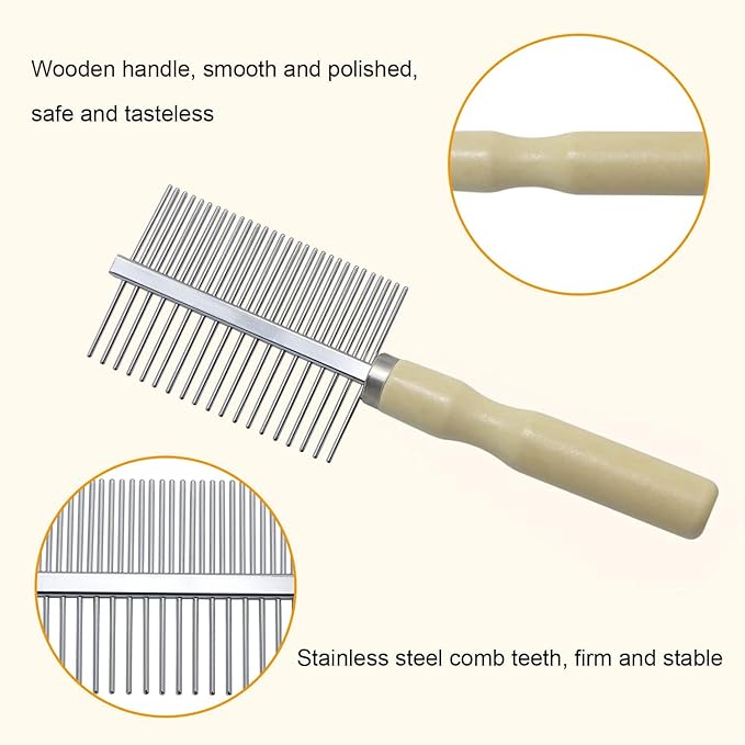 Pet Comb for Dog Cat Rabbit Grooming, Dog Stainless Steel Combs with Wooden Handle, Small Cat Flea Lice Comb for Removes Mats, Tangles and Loose Fur