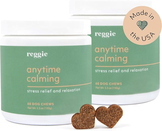 Reggie Anytime Calming Chews for Dogs | Natural Calming Dog Treats to Reduce Hyperactivity, Separation Anxiety, & Stress | Vet-Approved & Ideal for All Ages, Breeds, and Sizes (120 Count)