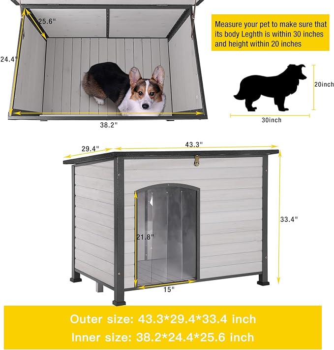 Aivituvin Large Dog House Outdoor Indoor Weatherproof Dog House for Small & Medium & Large Dogs with Unique All-Around Iron Frame＆Raised Feet（White）