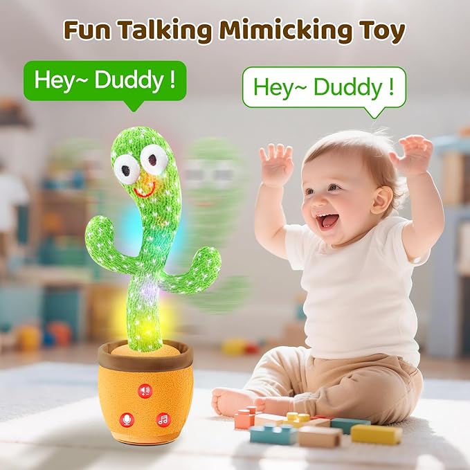 Rechargeable Dancing Talking Cactus Toy for Baby Toddler, Boys Girls Gifts Singing Mimicking Toys Recording Repeating What You Say with 120 English Songs