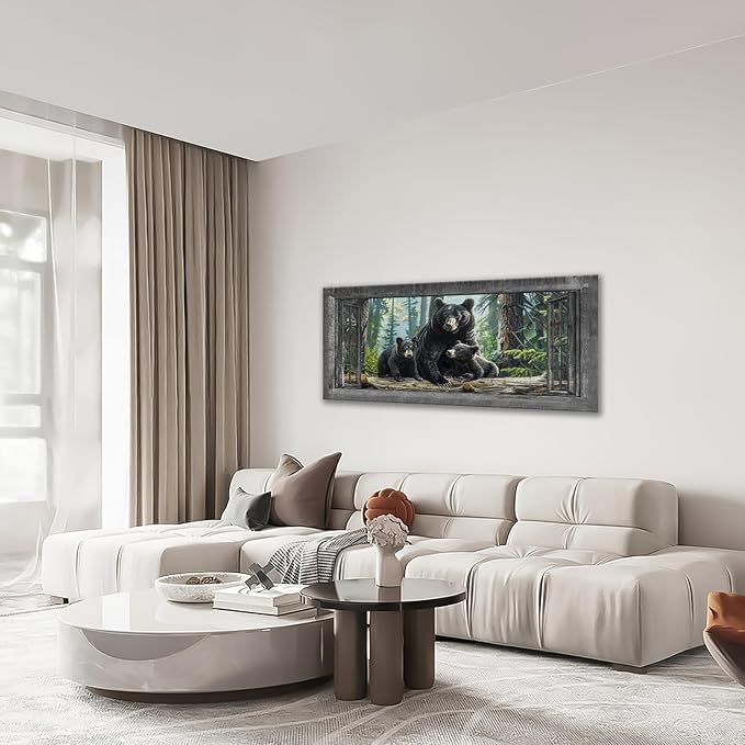 Large Wall Art Black Bear Canvas Cabin Living Room Pictures Prints Forest Oversize Wall Decor Animal Painting Artwork for Bedroom Dining Office Home 60"x30"