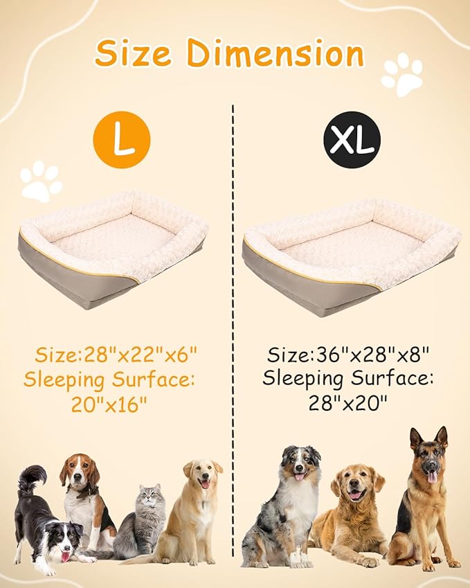 Washable Orthopedic Dog Bed for Large Dogs, Waterproof Dog Bed with Bolster, Big Couch Sofa Dogs Beds with Removable Cover & Non-Slip Bottom