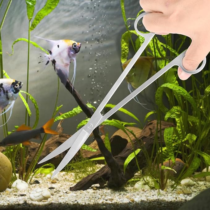 Aquarium Aquascaping Tool Stainless Steel Aquascape Tools Kit 4 in 1 Anti-Rust Fish Tank Starter Kit with Tweezers Scissors Spatula for Aquarium Plants (Silver)