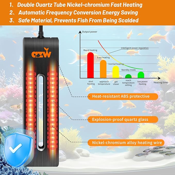 azw Aquarium Heater, 100W Fish Tank Heater for 25-45 Gallon with Digital LED Controller, Frequency Conversion Energy Saving, IPS Anti-Boiling Fish, 7 Intelligent Protections for Freshwater/Saltwater