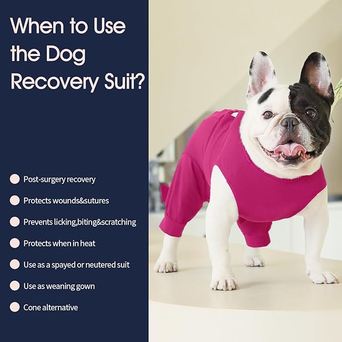 IECOii Pet Surgery Recovery Suit,Breathable Dog Bodysuit E-Collar & Cone Alternative Surgical Suit After Spayed/Neutered Wear,Recovery Suit for Dogs Male Female Sleeve to Prevent Licking,XL-Rosered