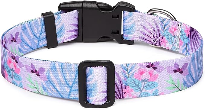Mercano Adjustable Dog Collar - Special Design Patterns, Soft Nylon Comfortable Durable Pet Collar for Small Medium Large Dogs (S, Floral Purple)