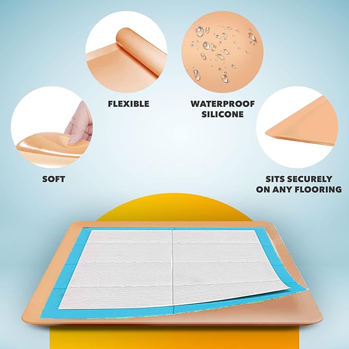 TidyFriend Dog Pee Pad Holder Tray Fits for 24” x 24” Wee Wee Pee Pads - Stable Grip, Raised Edges, Quick-Wipe Silicone Surface Dog Potty Tray Holder for Indoor Flooring Protection (Beige)