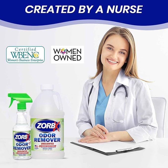ZORBX Unscented Odor Eliminator for Strong Odor 16 Oz + 64 Oz - Used in Hospitals & Healthcare Facilities - Advanced Trusted Formula, Fast-Acting Odor Remover Spray for Dog, Cat, House & Carpet